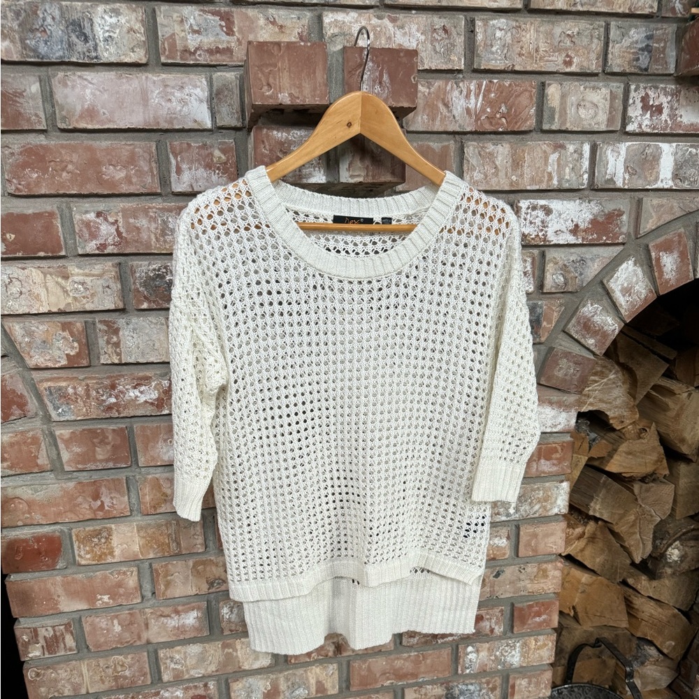 Dex Open-Knit Pullover Sweater in White - Sz Small